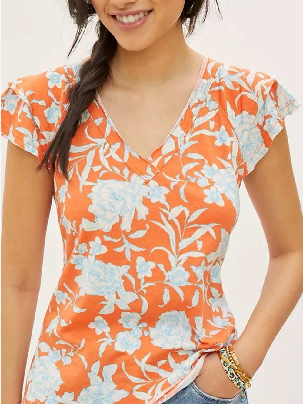 Maeve by Anthropologie Catie Ruffle-Sleeved Floral Tee - Size Medium